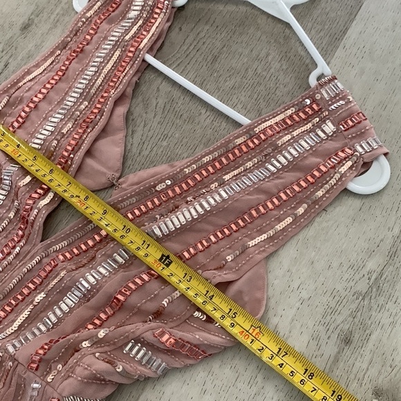 ASOS SALON Sequin Mesh Fit and Flare Midi Dress dress pink beaded size 2 prom - Picture 13 of 15